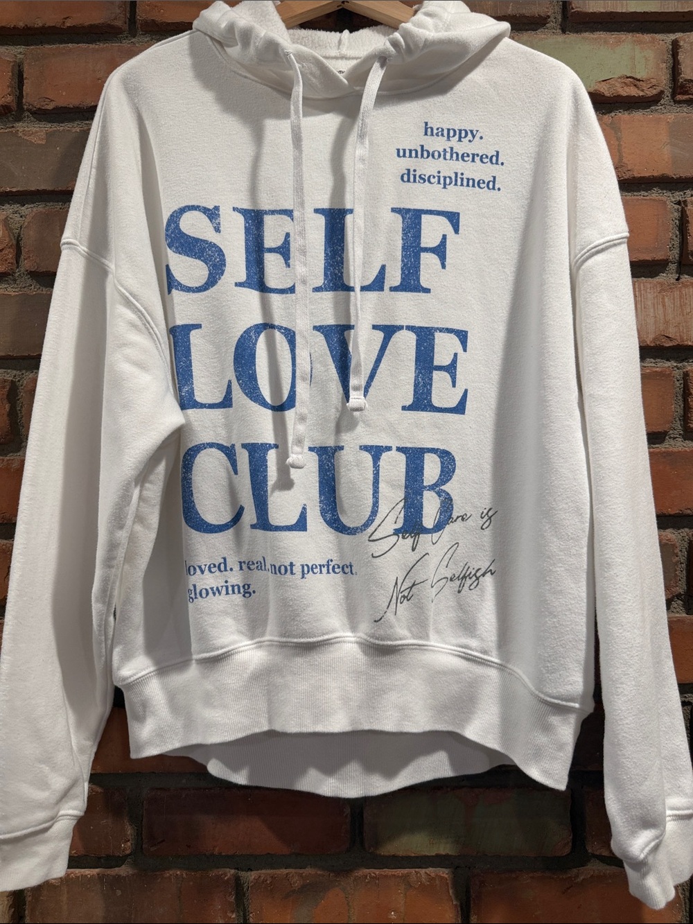 Grayson Threads White Hoodie with Blue SELF LOVE CLUB Print